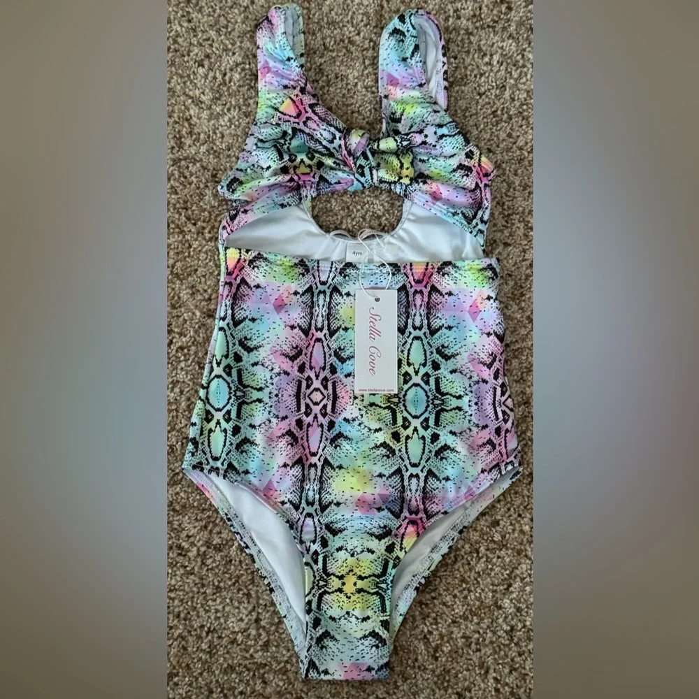 NWT and in Plastic Girls Stella Cove 4 Yrs Pastel Reptile Print Swimsuit